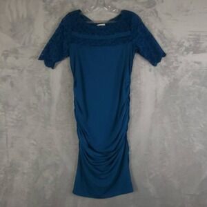 Kimi + Kai Dress Womens Bodycon Solid Blue‎ Scoop Neck Short Sleeve Ruched S New